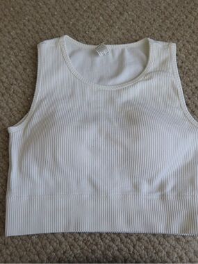 White Ribbed Yogalicious Crop Tank Top